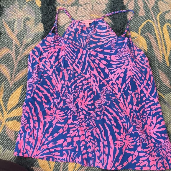 Lilly Pulitzer 100% Silk Dusk TankTop Pink and Blue - Picture 1 of 3